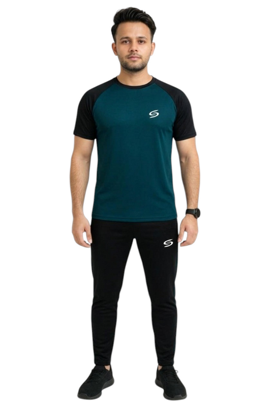Summer Drifit- Zink & Black  Reglan Sleeve Tracksuit #3163