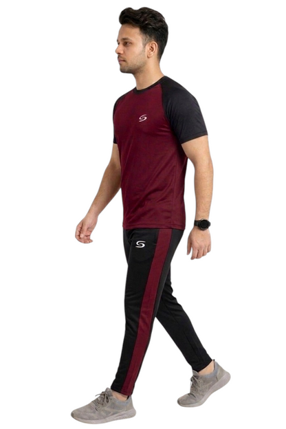 Summer Drifit- Maroon & Black Reglan Sleeve Tracksuit #3169