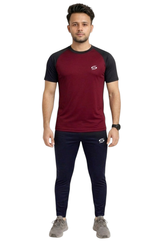 Summer Drifit- Maroon & Black Reglan Sleeve Tracksuit #3169
