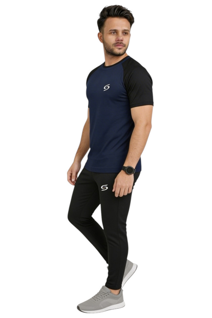 Summer Drifit- Navy & Black Reglan Sleeve Tracksuit #3172