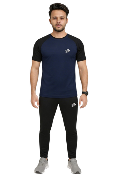 Summer Drifit- Navy & Black Reglan Sleeve Tracksuit #3172