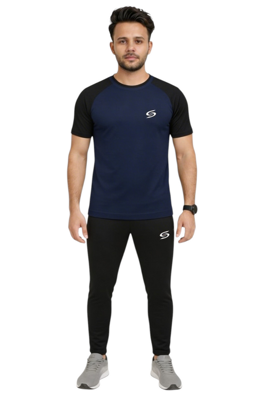 Summer Drifit- Navy & Black Reglan Sleeve Tracksuit #3172