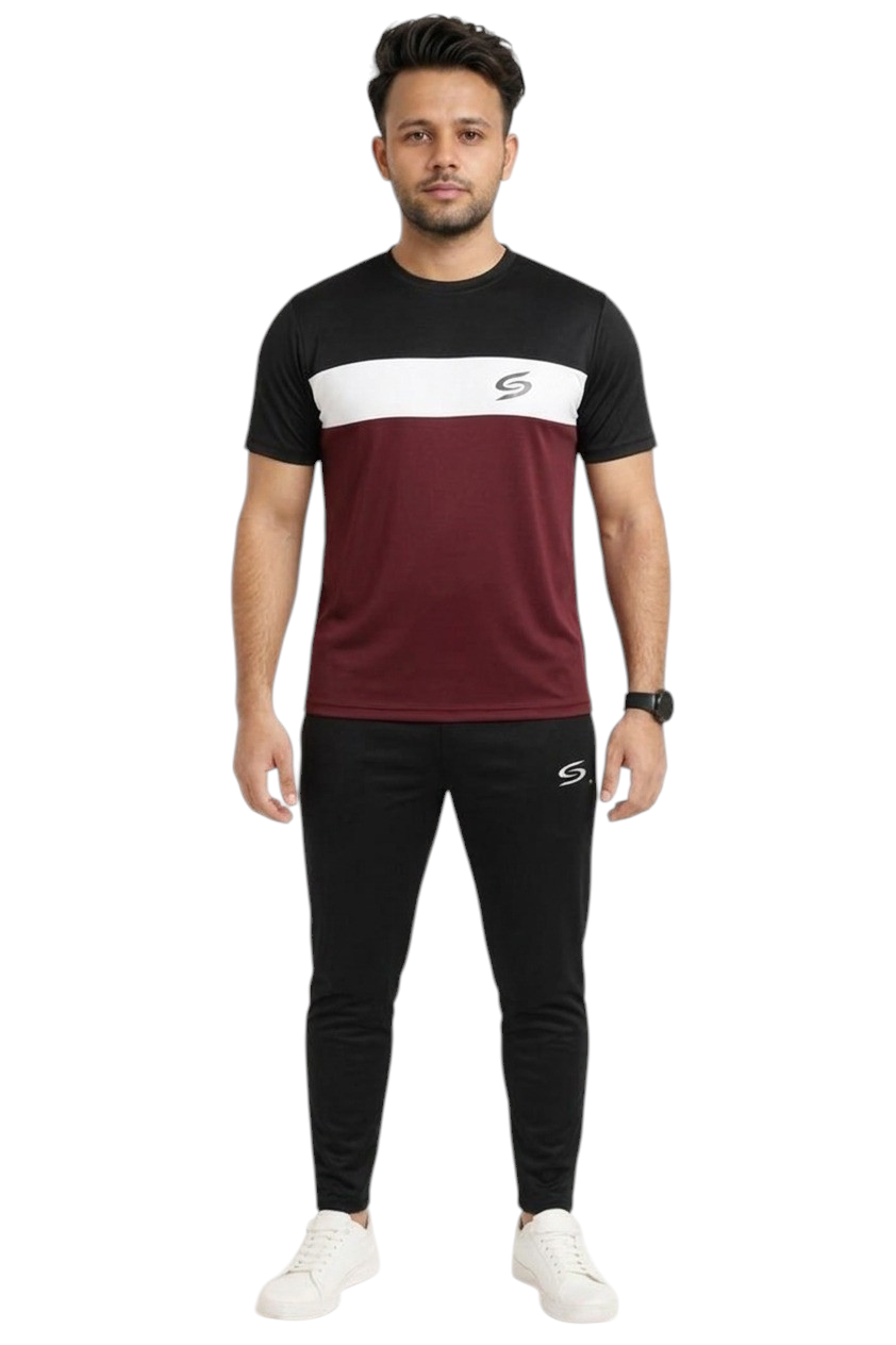 Summer Drifit- Maroon,Black & White Combo Tracksuit #3180