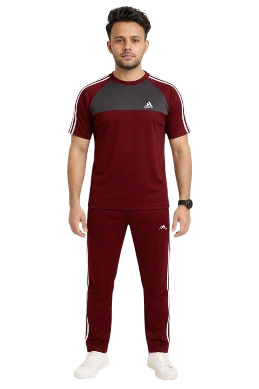Summer Drifit- Gray & Maroon adi Activewear Tracksuit #3194