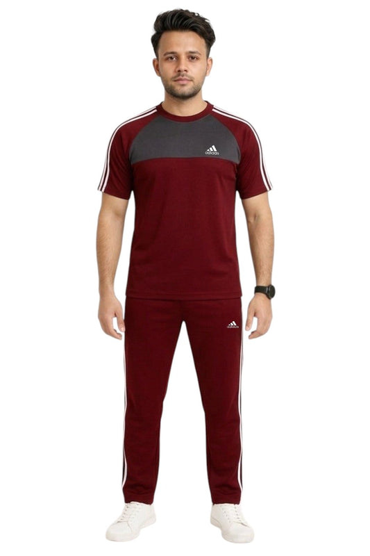 Summer Drifit- Gray & Maroon adi Activewear Tracksuit #3194