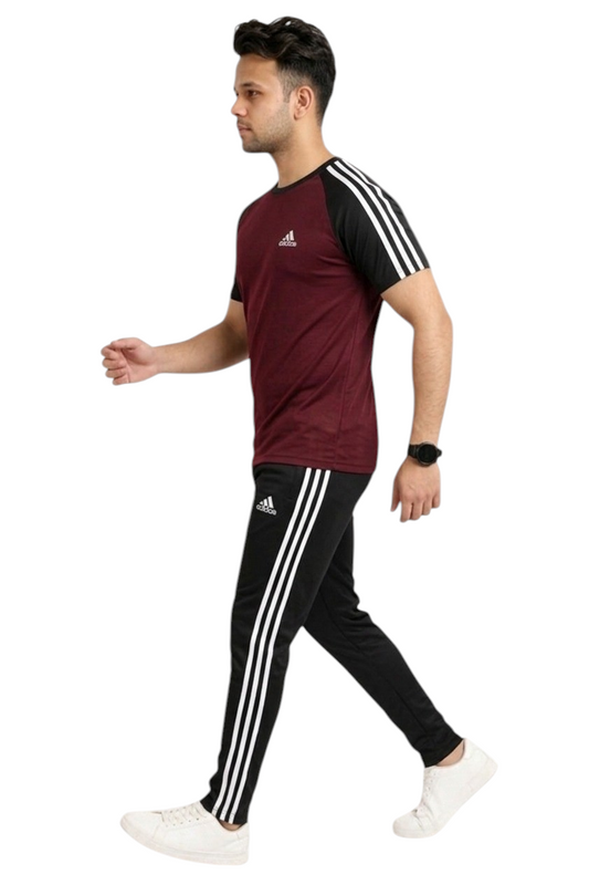 Summer Drifit- Maroon & Black adi Activewear Tracksuit #3198