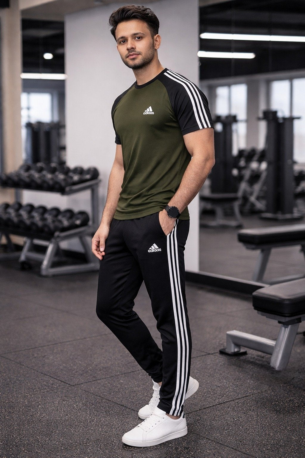 Summer Drifit- Olive Green & Black adi Activewear Tracksuit #3199