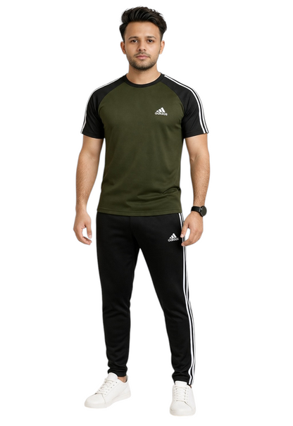 Summer Drifit- Olive Green & Black adi Activewear Tracksuit #3199