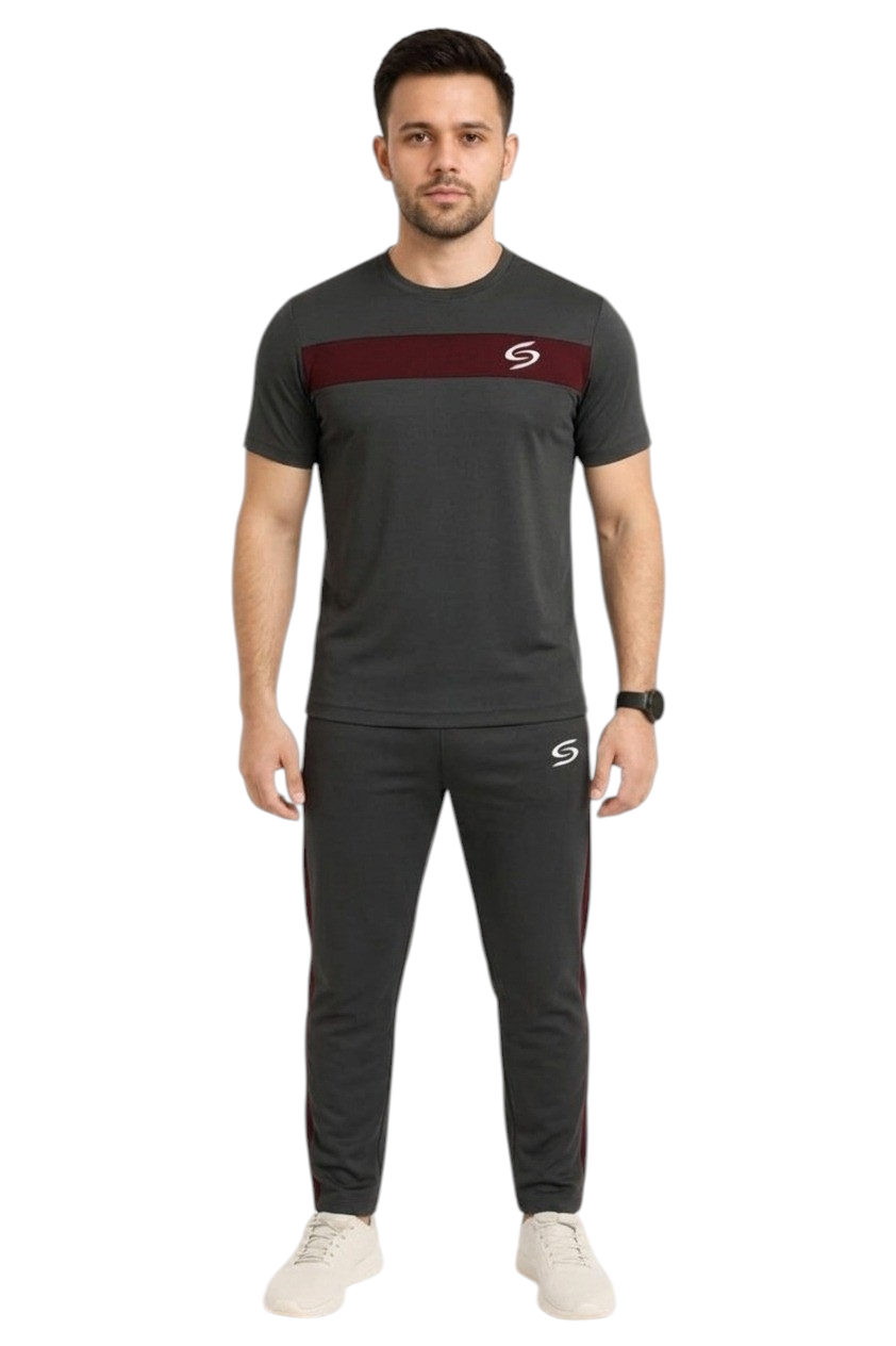 Summer Drifit- Gray & Maroon Combo Activewear Tracksuit #3156