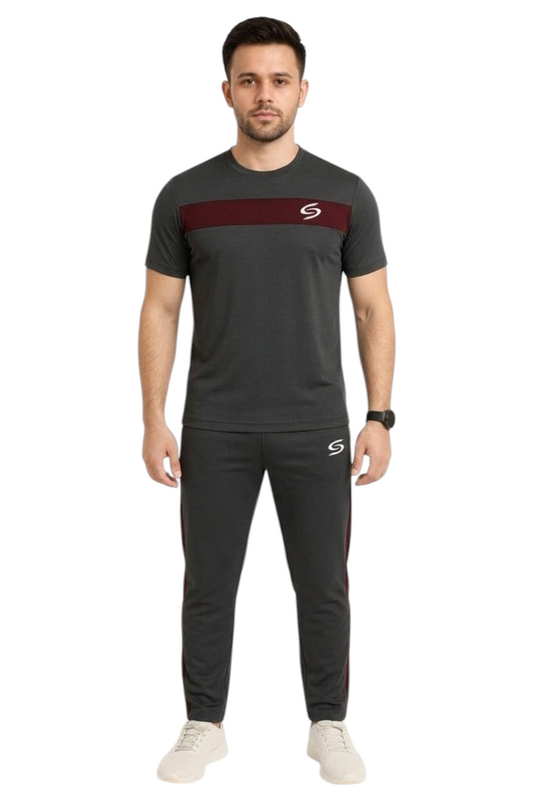Summer Drifit- Gray & Maroon Combo Activewear Tracksuit #3156