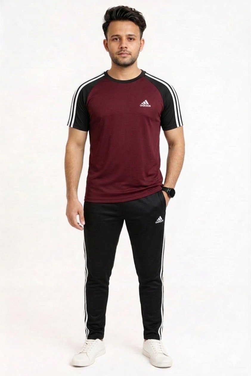 Summer Drifit- Maroon & Black adi Activewear Tracksuit #3198