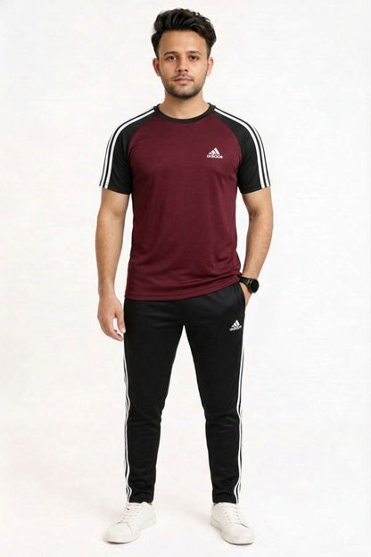 Summer Drifit- Maroon & Black adi Activewear Tracksuit #3198