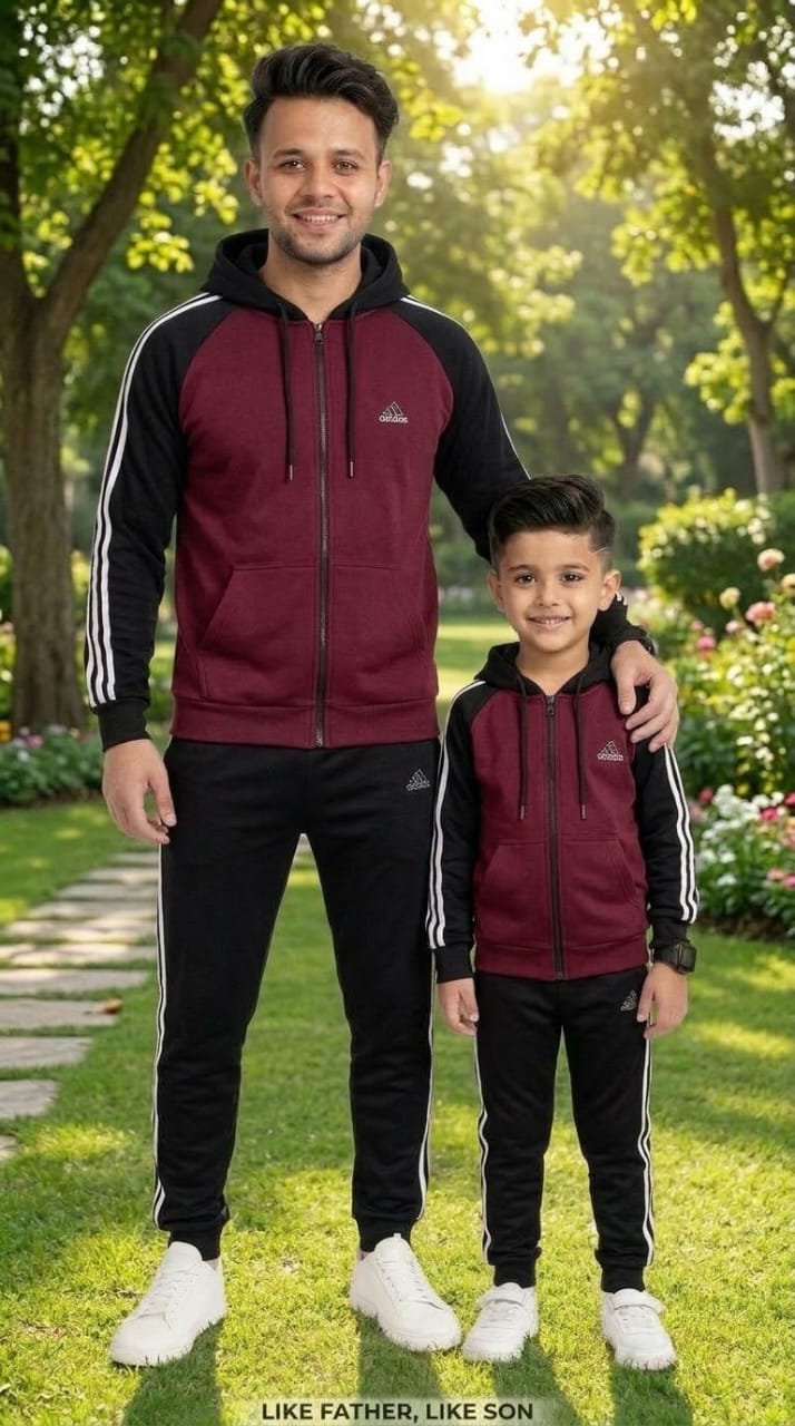 Winter Collection- Maroon & Black Adi Premium Tracksuit. Like Father & Son Edition .#3405