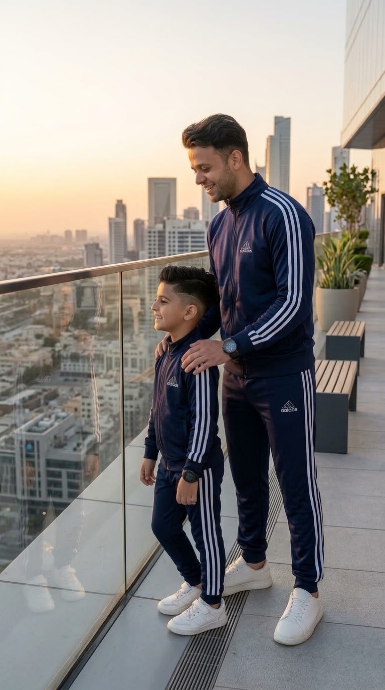 Solid Navy Blue Adi -Style Mock Neck Winter Fleece Tracksuit – Father & Son Set #3424