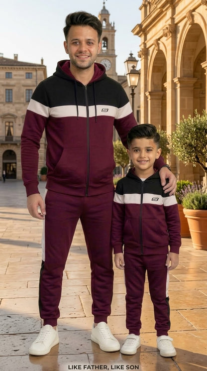 Maroon,Black & White - Winter Fleece Tracksuit – Father & Son Set #3402