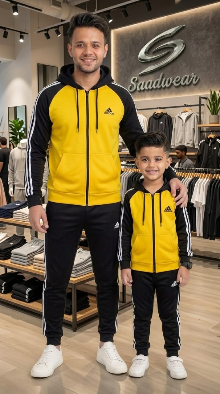 Winter Collection- Yellow & Black Adi Premium Tracksuit. Like Father & Son Edition .#3408