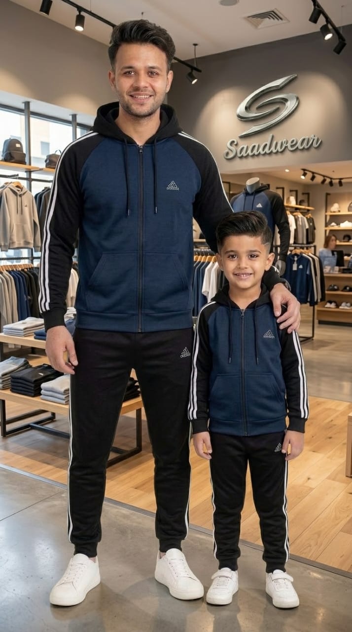 Winter Collection- Navy Blue & Black Adi Premium Tracksuit. Like Father & Son Edition .#3407