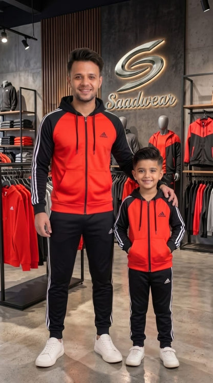 Winter Collection- Red & Black Adi Premium Tracksuit. Like Father & Son Edition .#3409