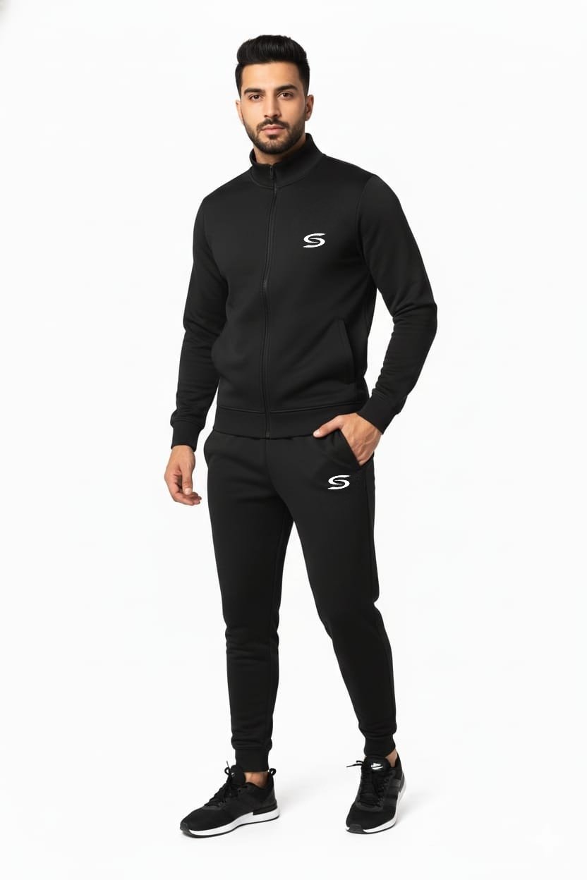 Winter-Mock Neck Zipper-Black-Tracksuit