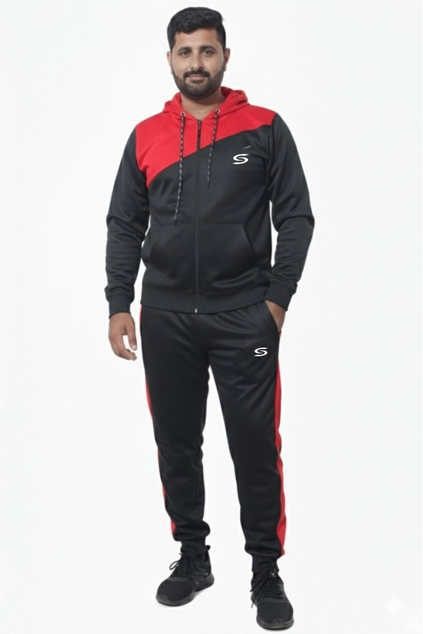 Winter Collection-Man's Only- Black & Red Premium Tracksuit.