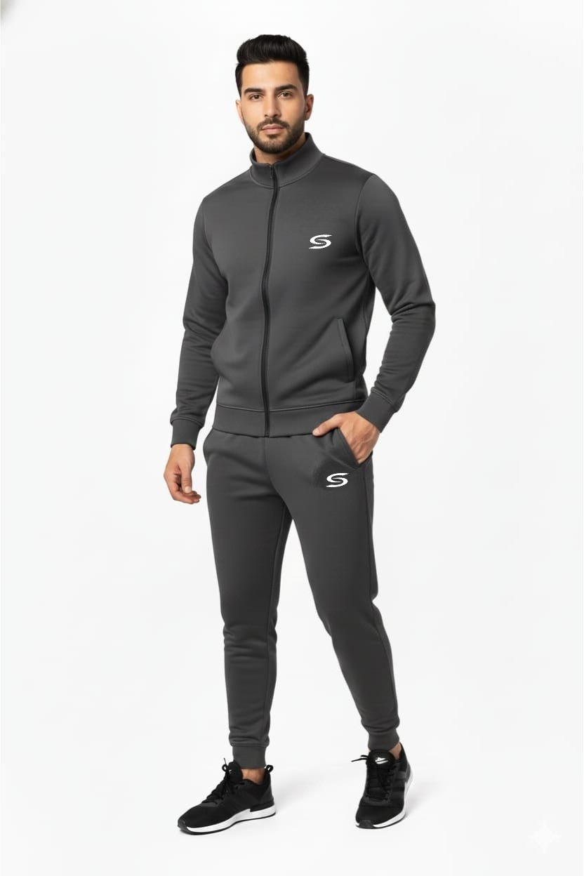 Winter-Mock Neck Zipper-Grey-Tracksuit