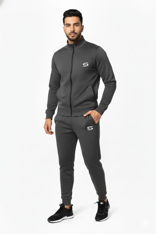 Winter-Mock Neck Zipper-Grey-Tracksuit