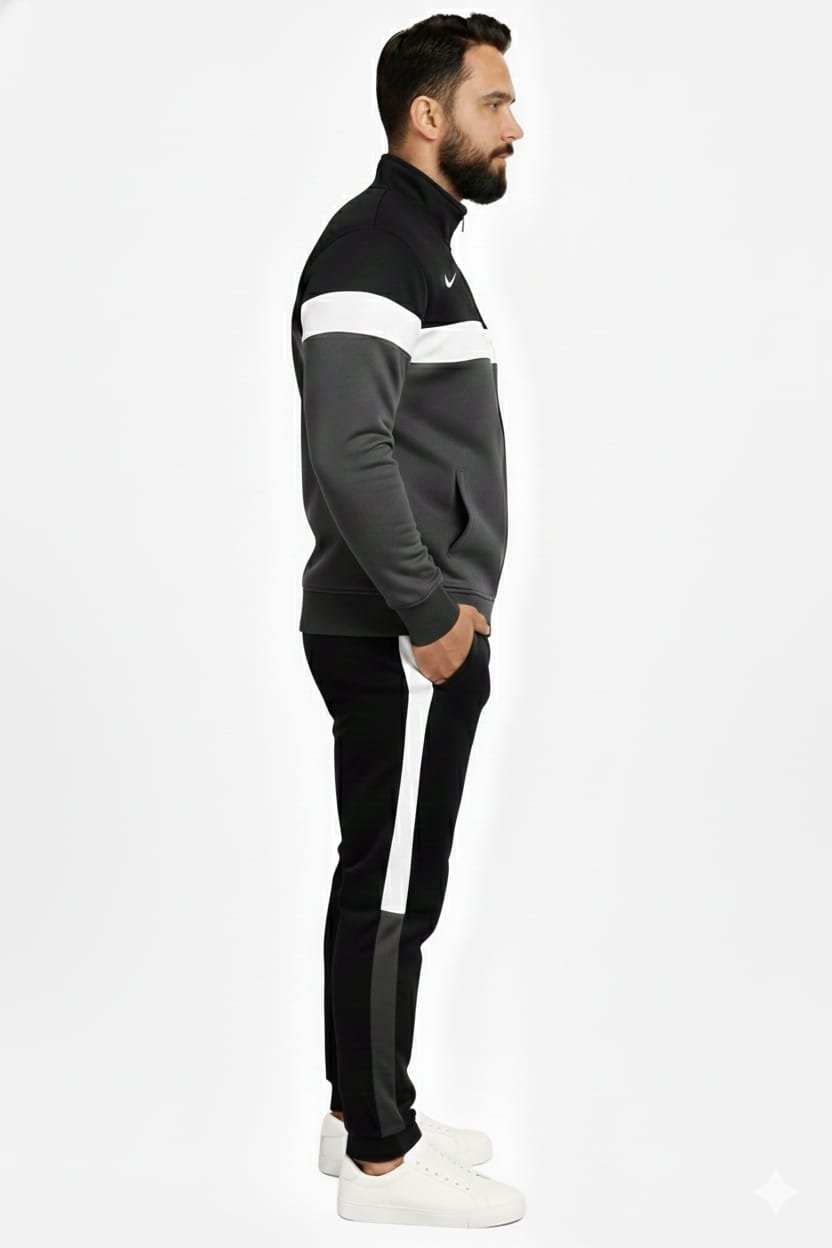Winter-Mock Neck Zipper-Grey-White & Black-Tracksuit