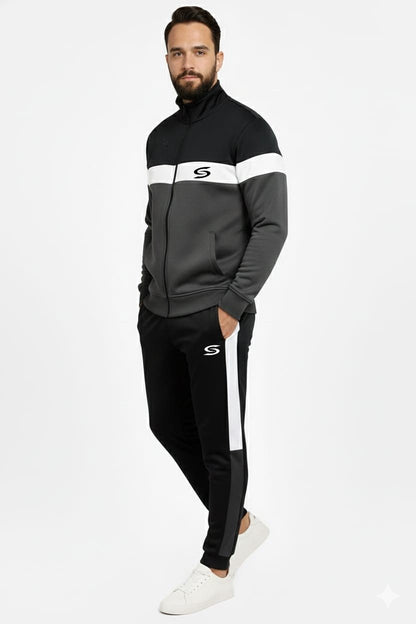 Winter-Mock Neck Zipper-Grey-White & Black-Tracksuit