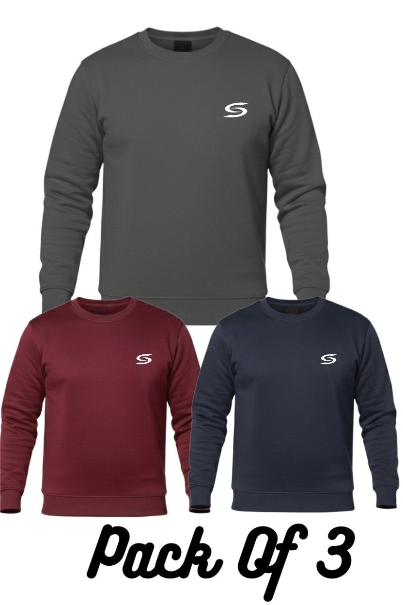 Winter Collection-Pack Of 3-Grey+Navy Blue+Maroon Premium Sweatshirts
