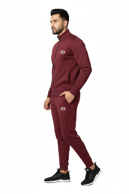 Winter-Mock Neck Zipper-Maroon-Tracksuit