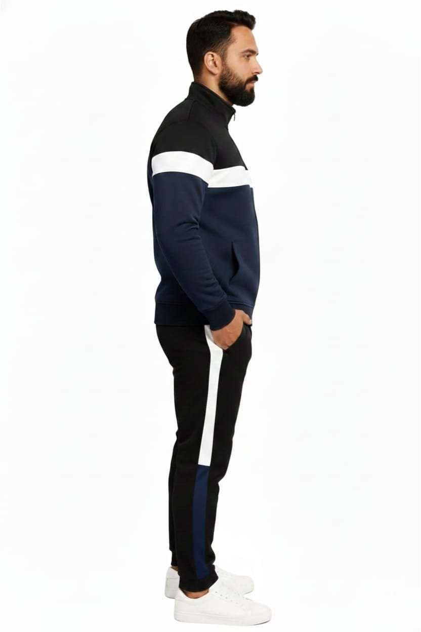 Winter-Mock Neck Zipper-Navy Blue-White & Black-Tracksuit