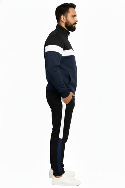 Winter-Mock Neck Zipper-Navy Blue-White & Black-Tracksuit
