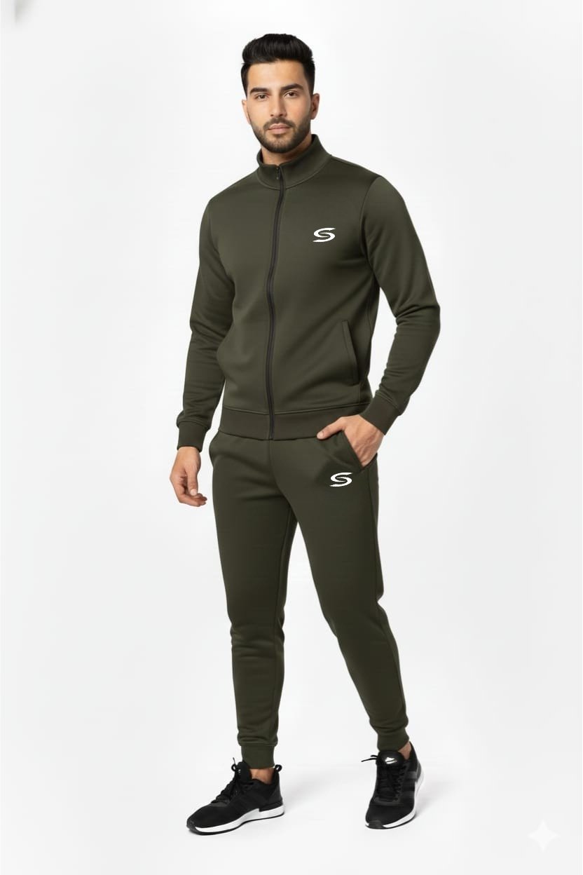 Winter-Mock Neck Zipper-Olive Green-Tracksuit