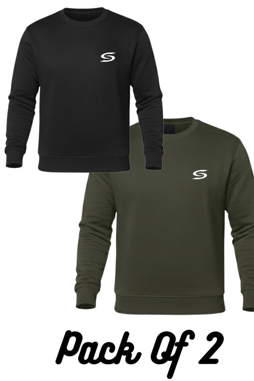 Winter Collection-Pack Of 2-Black+Olive Green Premium Sweatshirts