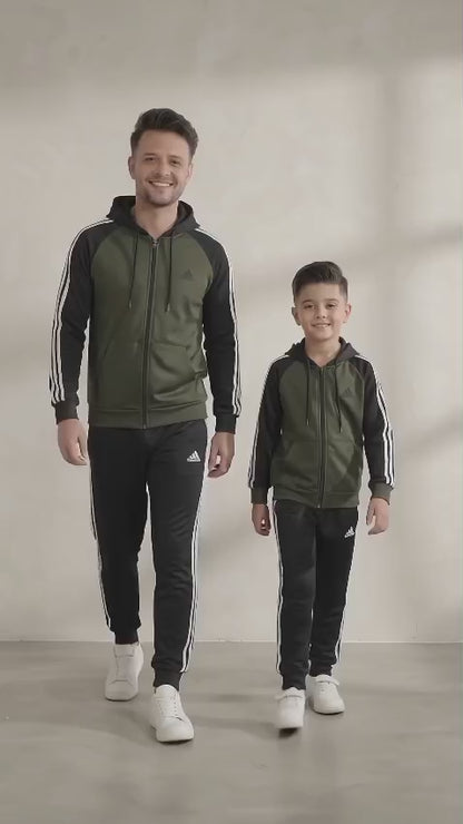 Winter Collection-Olive Green & Black Adi Premium Tracksuit. Like Father & Son Edition .#3410