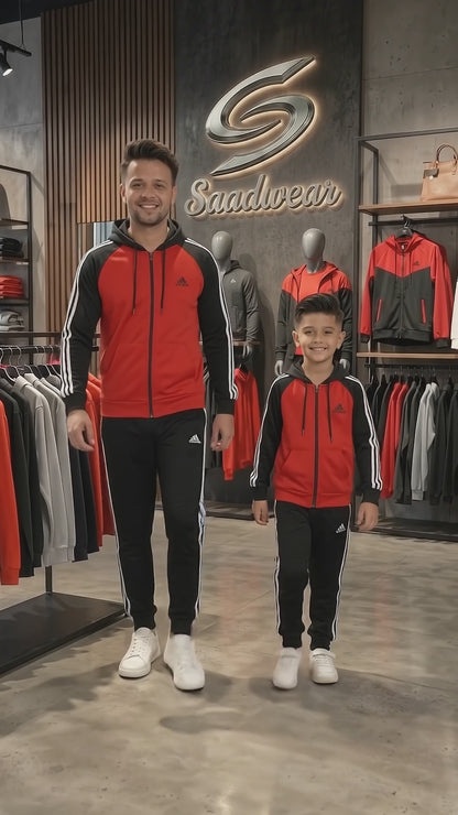 Winter Collection- Red & Black Adi Premium Tracksuit. Like Father & Son Edition .#3409