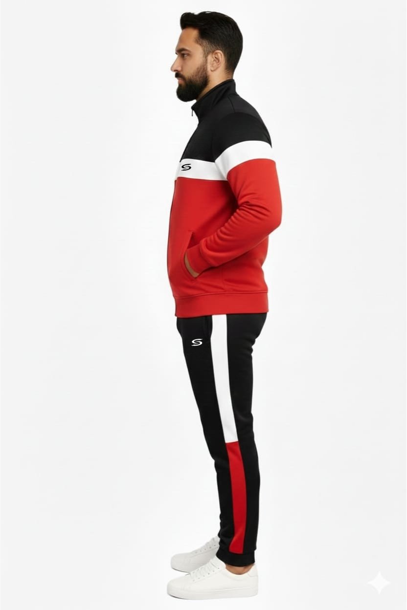 Winter-Mock Neck Zipper-Red-White & Black-Tracksuit