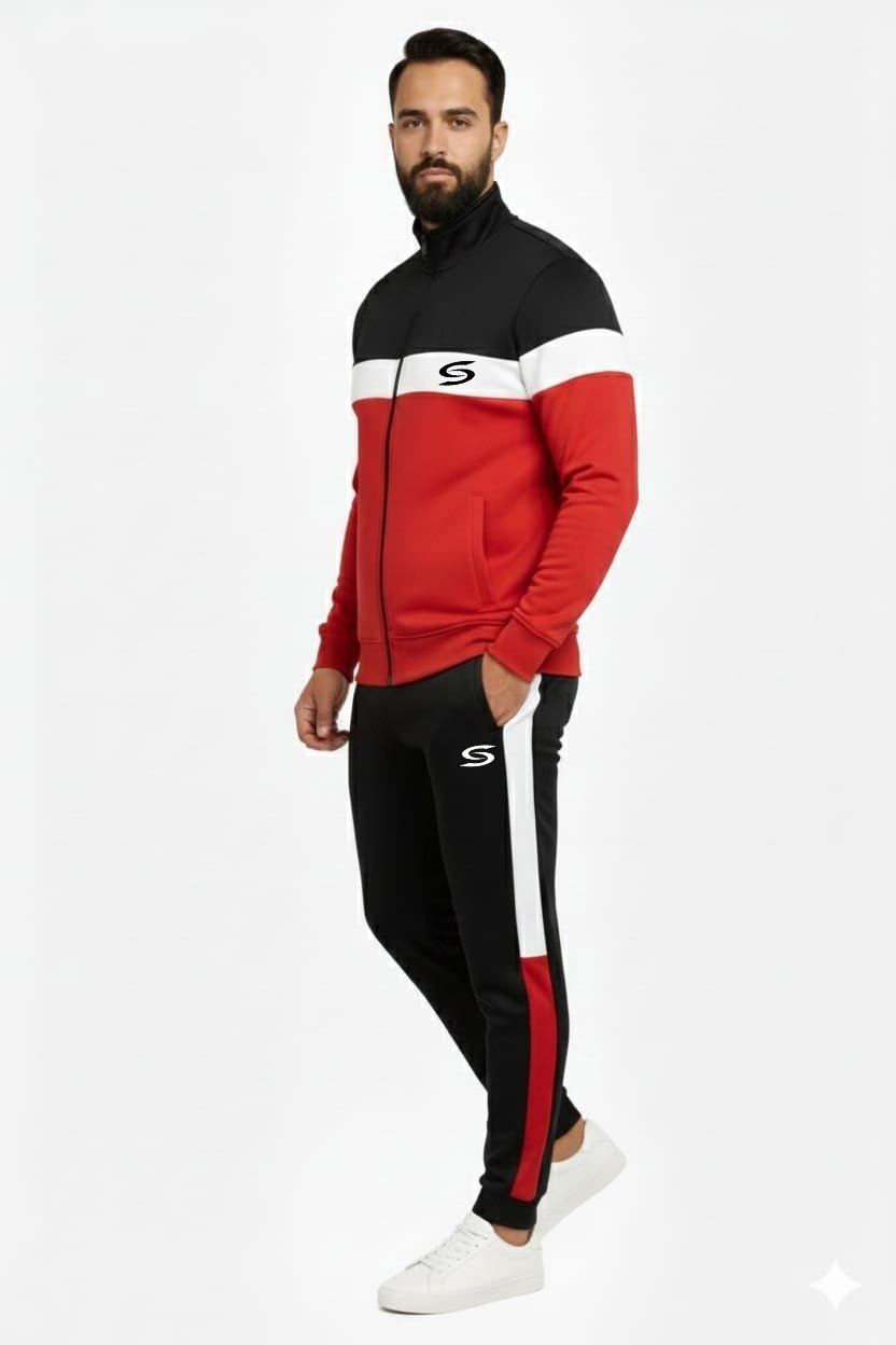 Winter-Mock Neck Zipper-Red-White & Black-Tracksuit